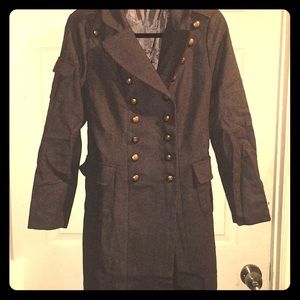Gray double breasted pea coat with corset backing